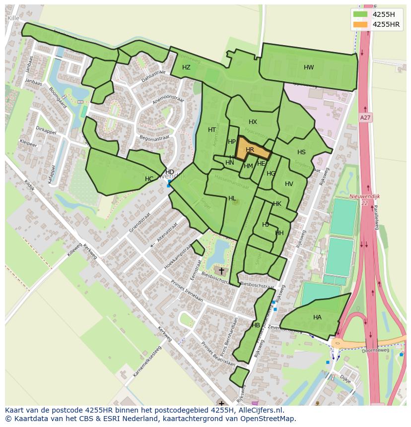 Afbeelding van het postcodegebied 4255 HR op de kaart.
