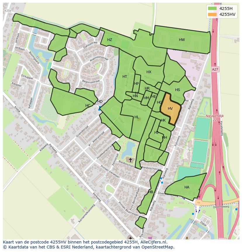 Afbeelding van het postcodegebied 4255 HV op de kaart.