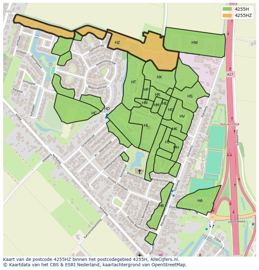 Afbeelding van het postcodegebied 4255 HZ op de kaart.