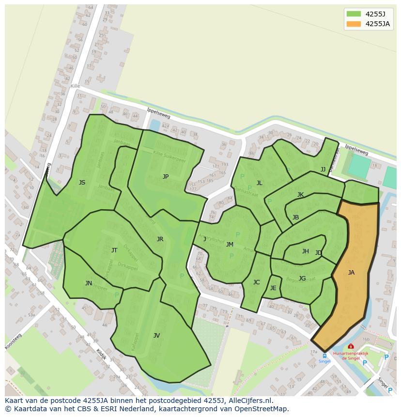 Afbeelding van het postcodegebied 4255 JA op de kaart.