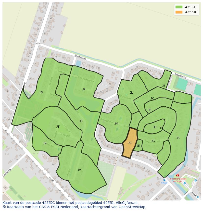 Afbeelding van het postcodegebied 4255 JC op de kaart.
