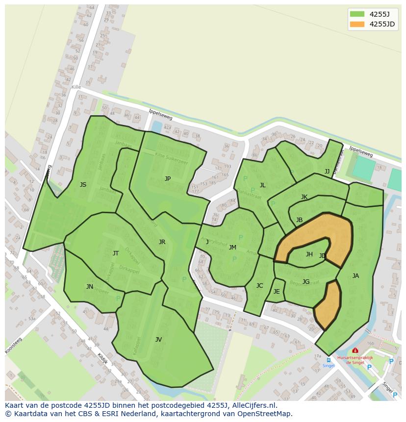 Afbeelding van het postcodegebied 4255 JD op de kaart.