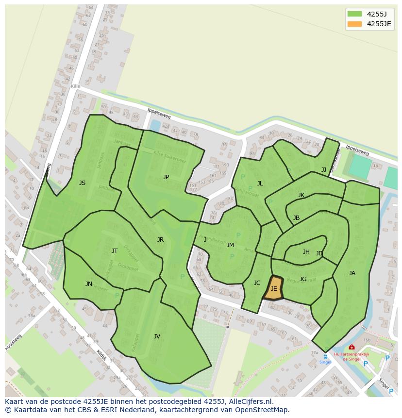Afbeelding van het postcodegebied 4255 JE op de kaart.