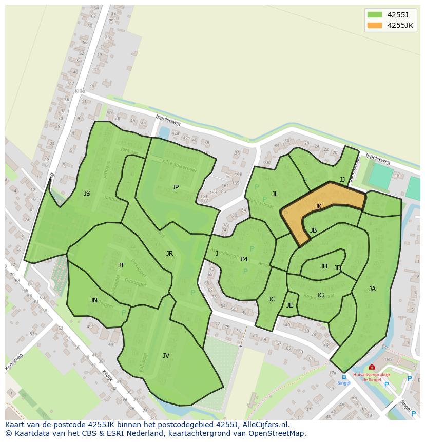 Afbeelding van het postcodegebied 4255 JK op de kaart.