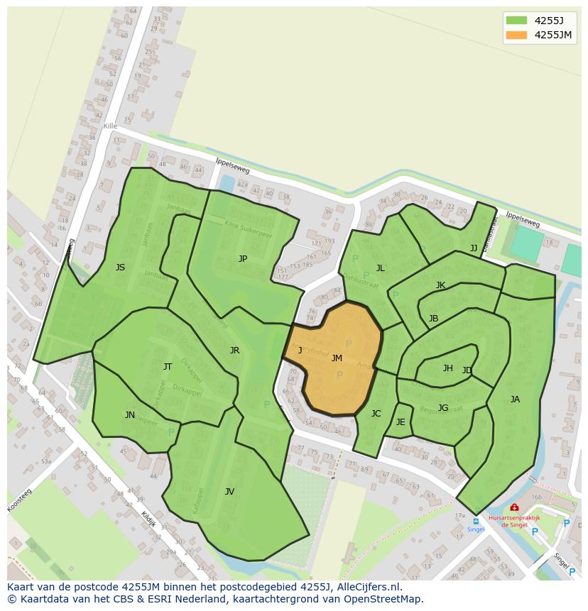 Afbeelding van het postcodegebied 4255 JM op de kaart.