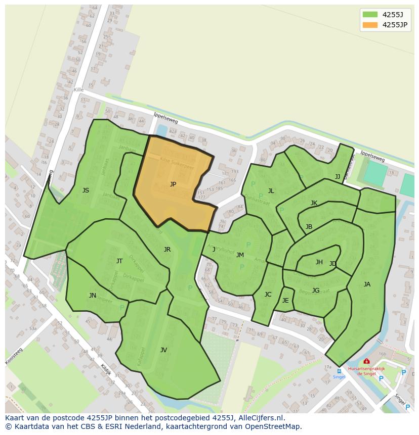 Afbeelding van het postcodegebied 4255 JP op de kaart.