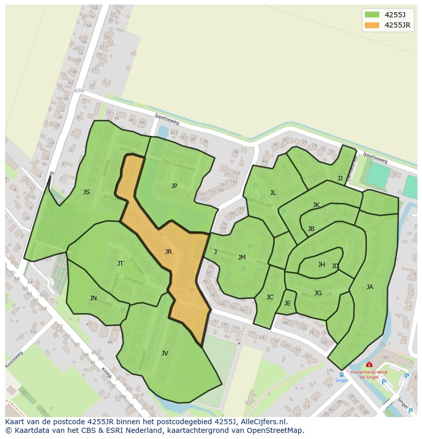 Afbeelding van het postcodegebied 4255 JR op de kaart.
