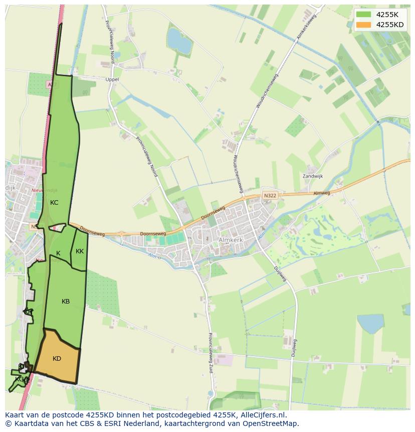 Afbeelding van het postcodegebied 4255 KD op de kaart.