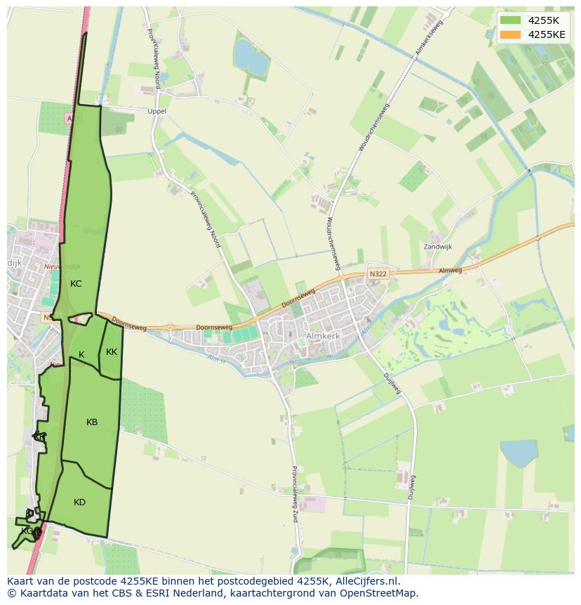Afbeelding van het postcodegebied 4255 KE op de kaart.