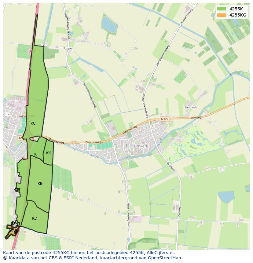 Afbeelding van het postcodegebied 4255 KG op de kaart.