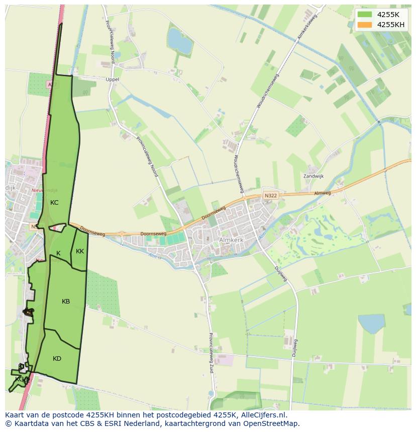 Afbeelding van het postcodegebied 4255 KH op de kaart.