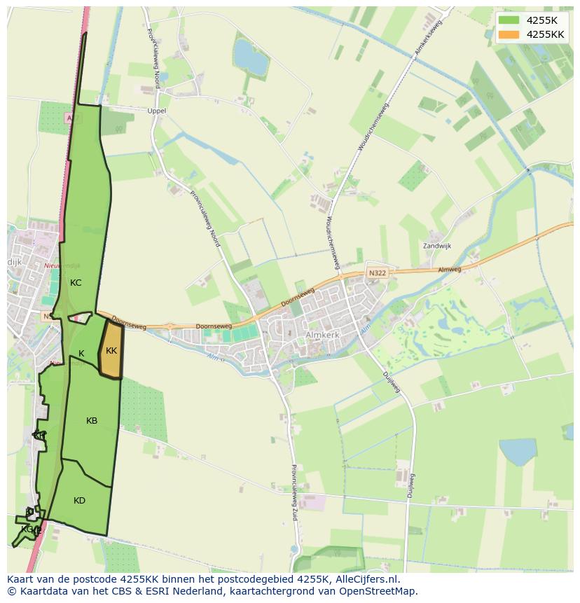 Afbeelding van het postcodegebied 4255 KK op de kaart.