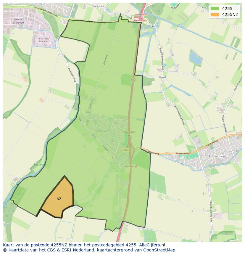 Afbeelding van het postcodegebied 4255 NZ op de kaart.