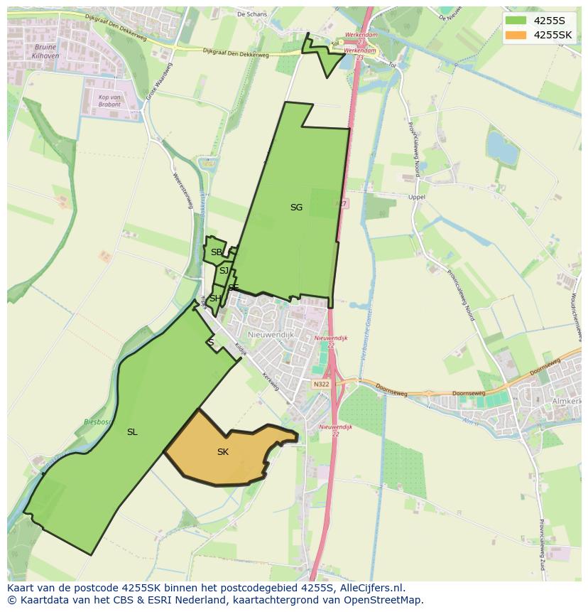 Afbeelding van het postcodegebied 4255 SK op de kaart.