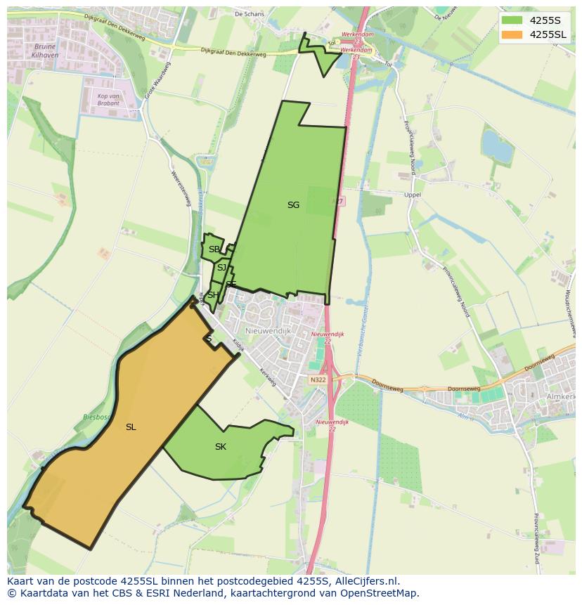 Afbeelding van het postcodegebied 4255 SL op de kaart.