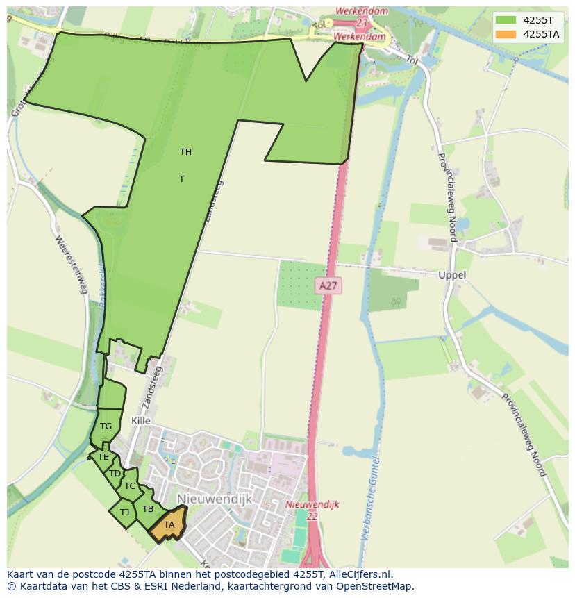 Afbeelding van het postcodegebied 4255 TA op de kaart.