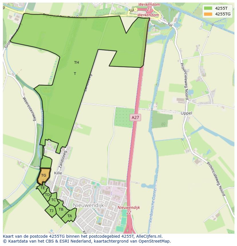 Afbeelding van het postcodegebied 4255 TG op de kaart.