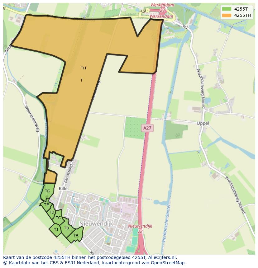 Afbeelding van het postcodegebied 4255 TH op de kaart.