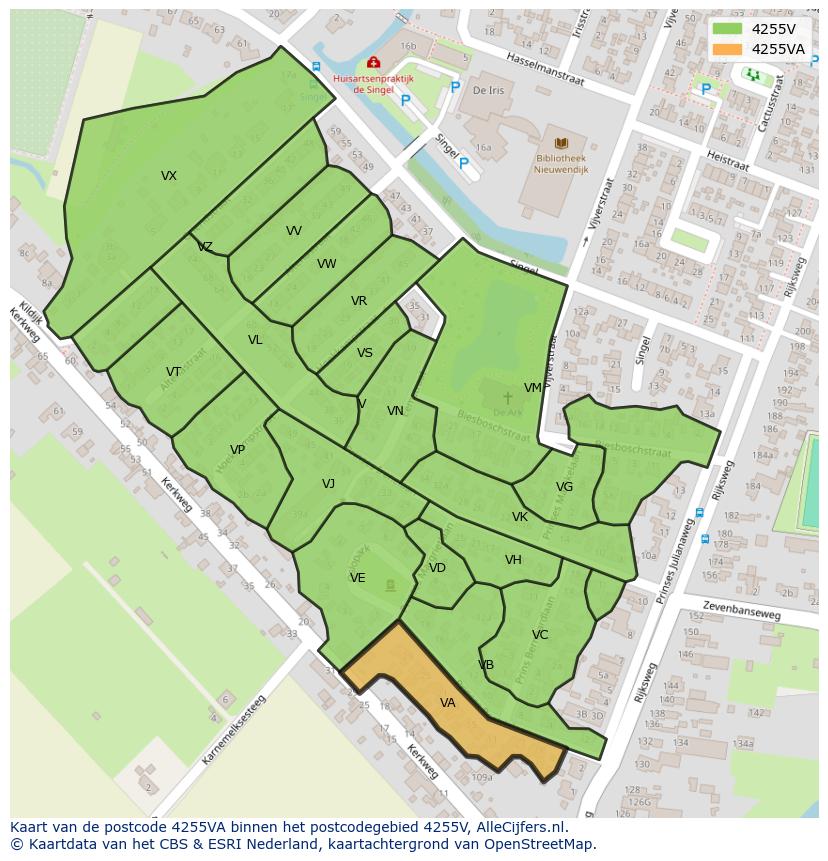 Afbeelding van het postcodegebied 4255 VA op de kaart.