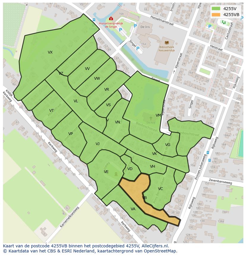 Afbeelding van het postcodegebied 4255 VB op de kaart.