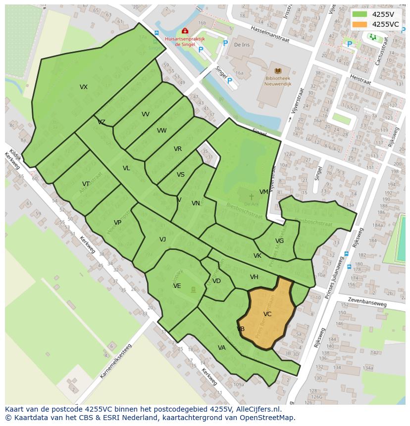 Afbeelding van het postcodegebied 4255 VC op de kaart.