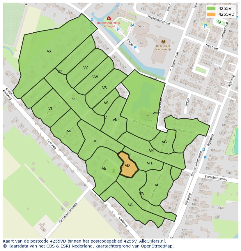 Afbeelding van het postcodegebied 4255 VD op de kaart.