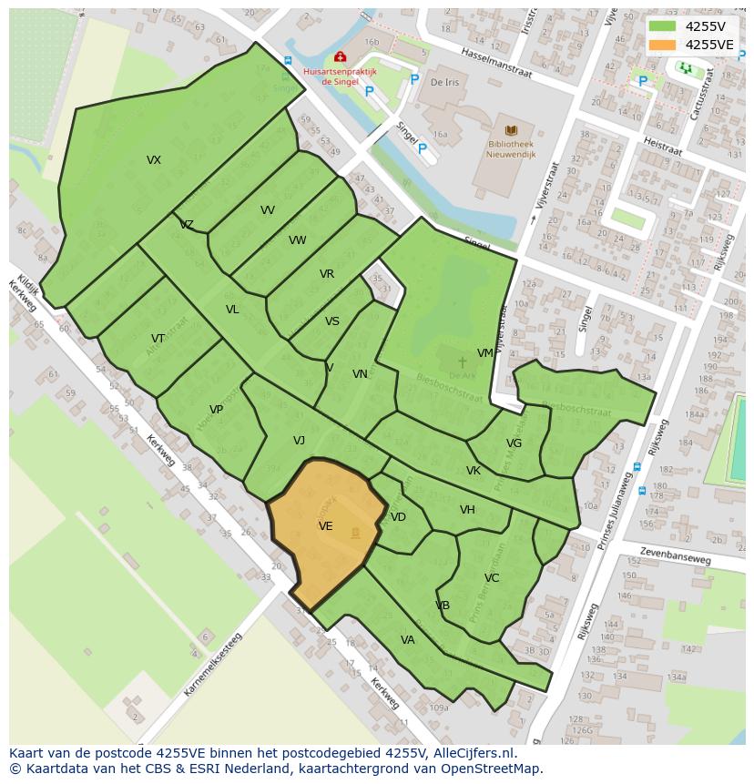 Afbeelding van het postcodegebied 4255 VE op de kaart.