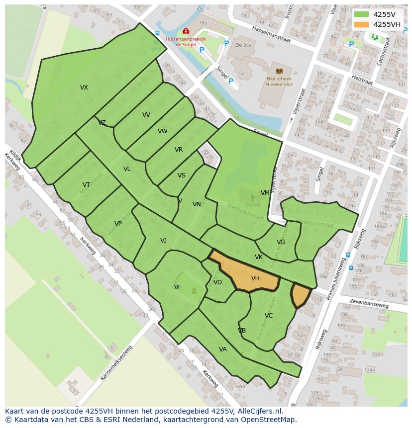 Afbeelding van het postcodegebied 4255 VH op de kaart.