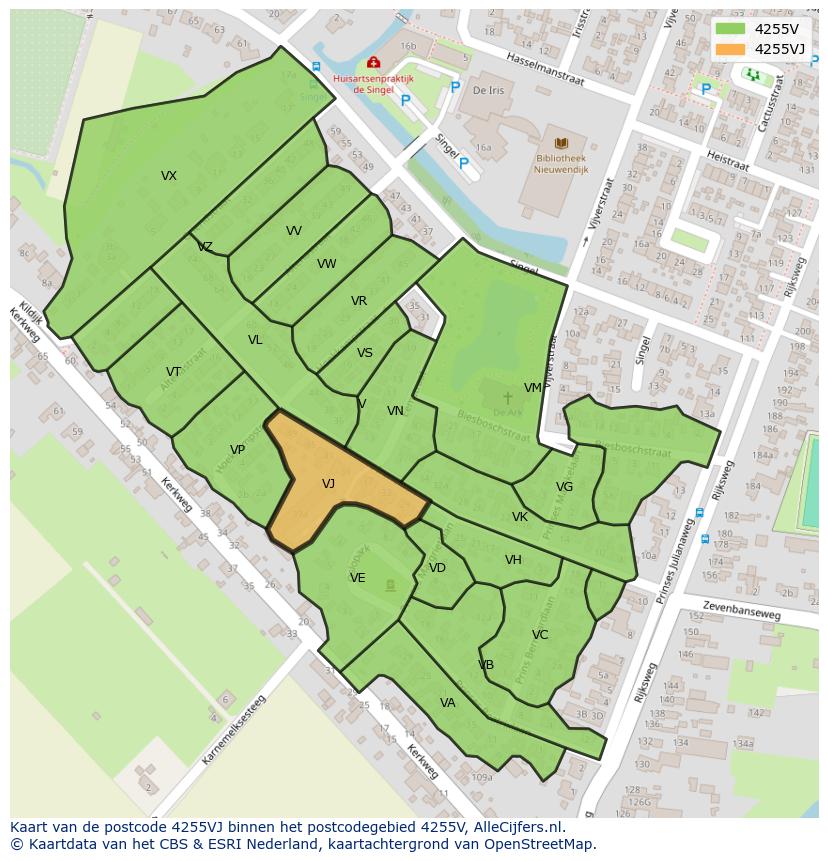 Afbeelding van het postcodegebied 4255 VJ op de kaart.