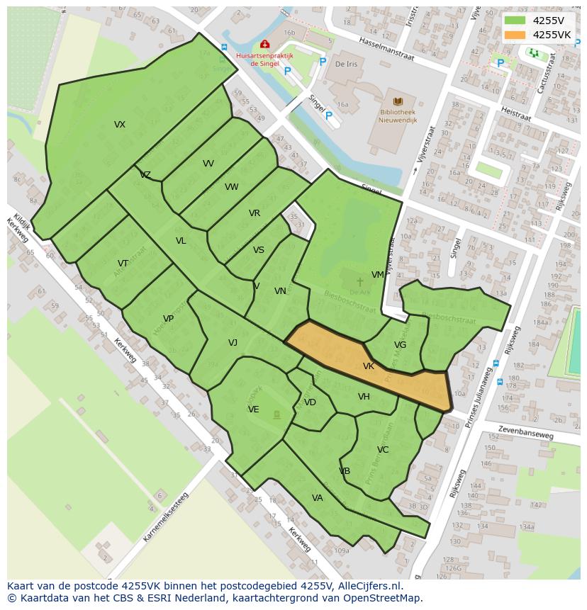 Afbeelding van het postcodegebied 4255 VK op de kaart.