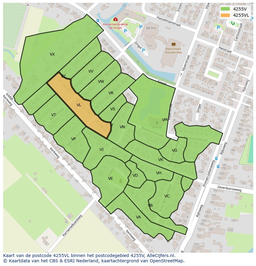 Afbeelding van het postcodegebied 4255 VL op de kaart.
