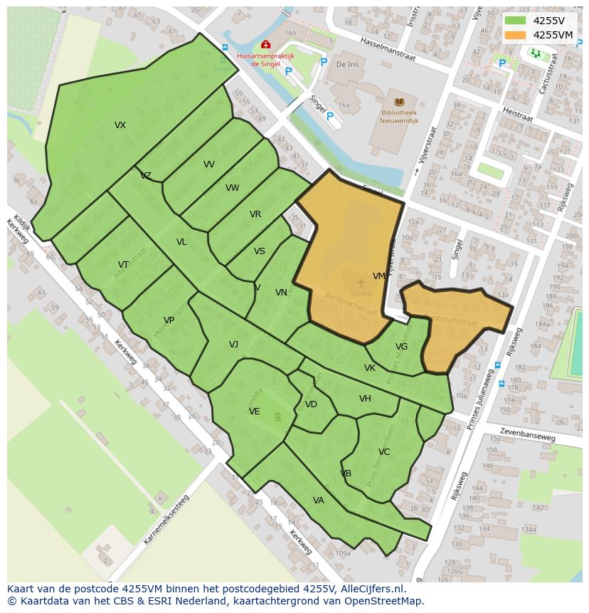 Afbeelding van het postcodegebied 4255 VM op de kaart.