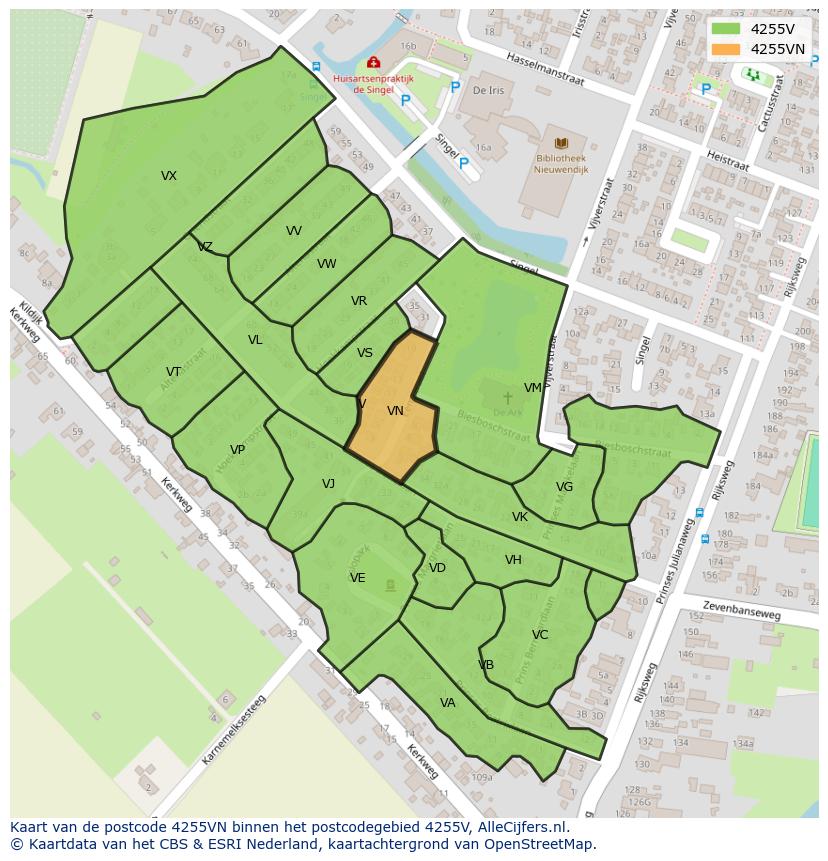 Afbeelding van het postcodegebied 4255 VN op de kaart.