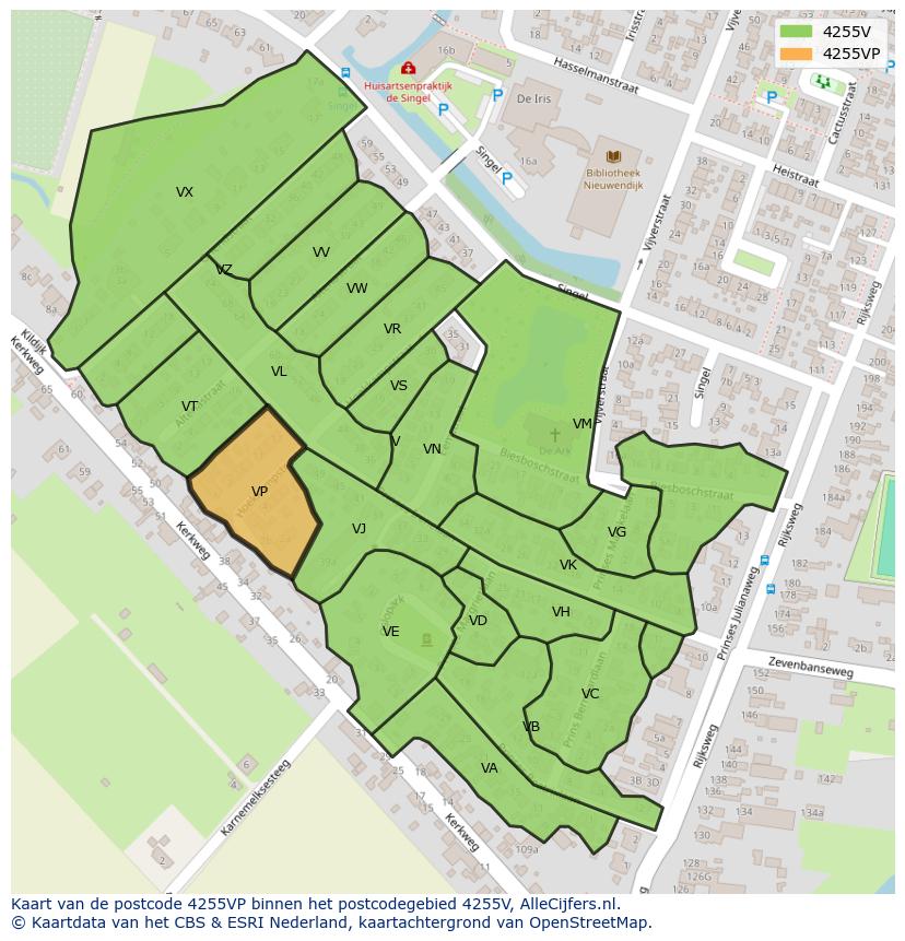 Afbeelding van het postcodegebied 4255 VP op de kaart.