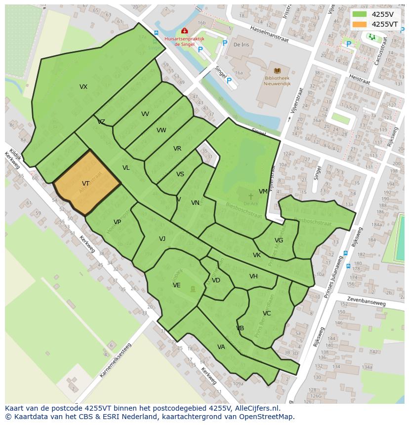 Afbeelding van het postcodegebied 4255 VT op de kaart.