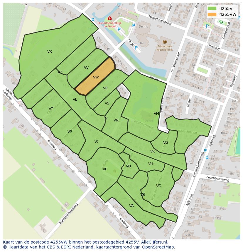 Afbeelding van het postcodegebied 4255 VW op de kaart.