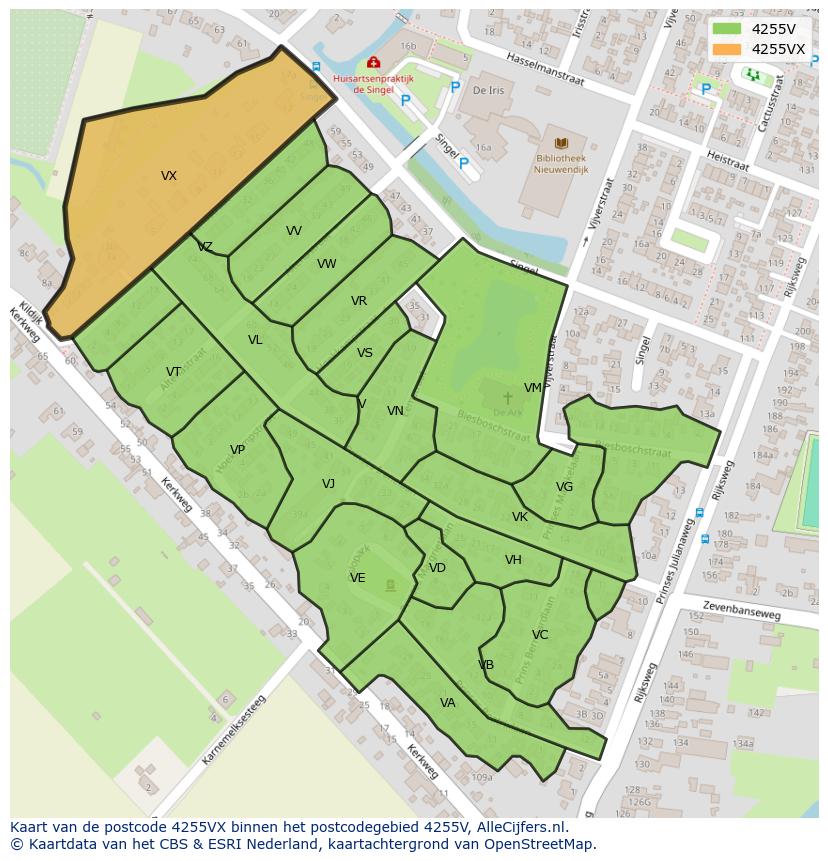 Afbeelding van het postcodegebied 4255 VX op de kaart.
