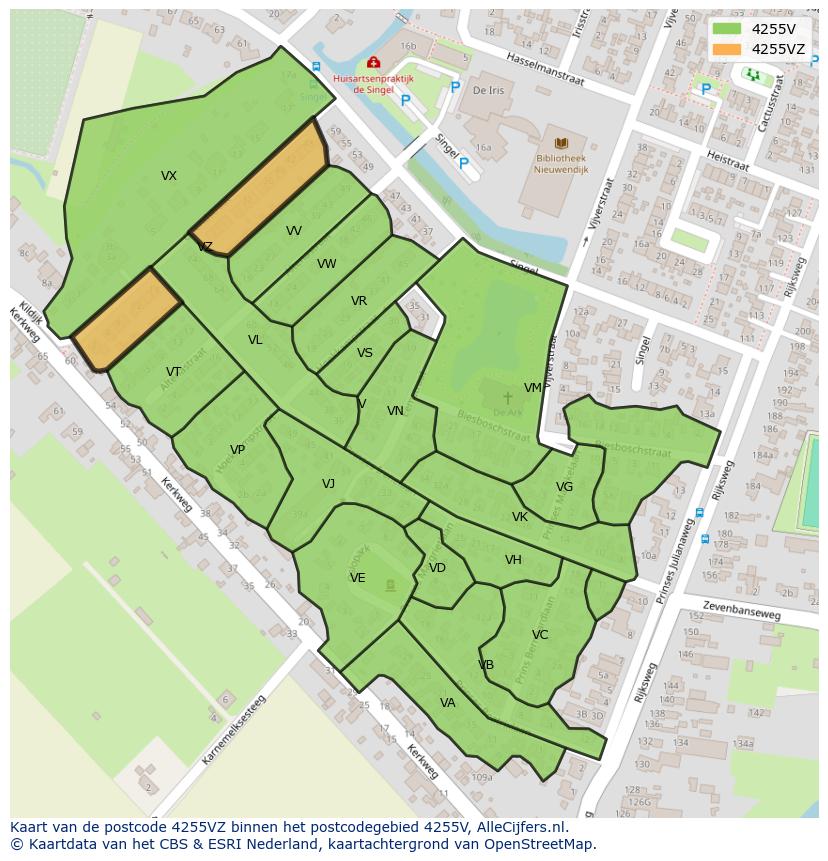 Afbeelding van het postcodegebied 4255 VZ op de kaart.