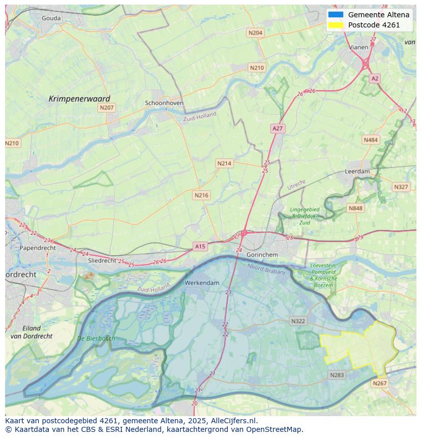 Afbeelding van het postcodegebied 4261 op de kaart.