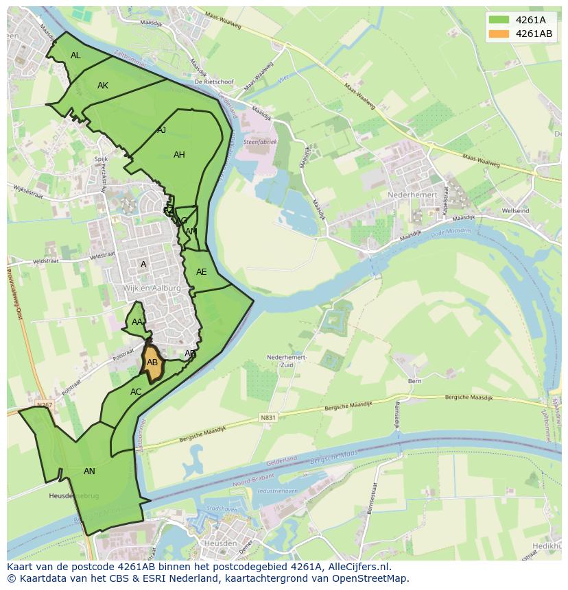 Afbeelding van het postcodegebied 4261 AB op de kaart.