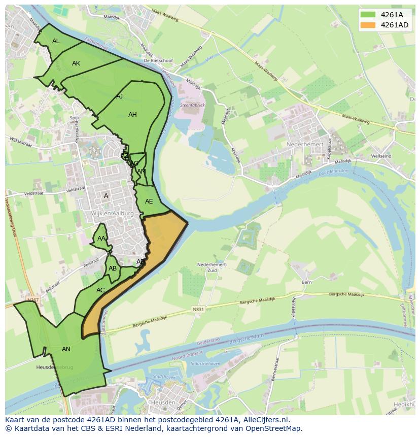 Afbeelding van het postcodegebied 4261 AD op de kaart.