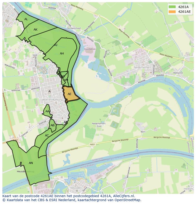 Afbeelding van het postcodegebied 4261 AE op de kaart.