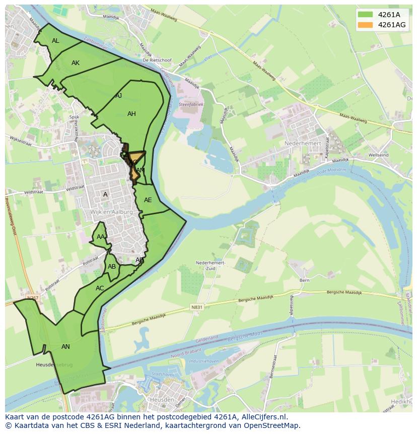 Afbeelding van het postcodegebied 4261 AG op de kaart.