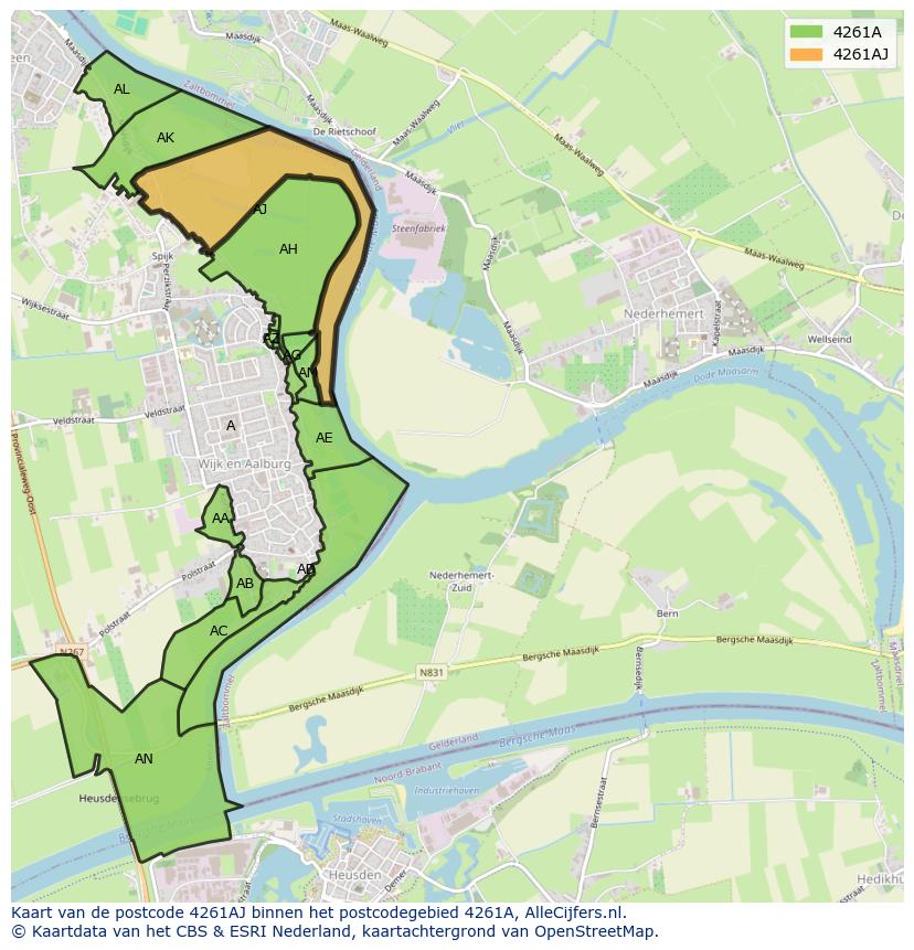 Afbeelding van het postcodegebied 4261 AJ op de kaart.