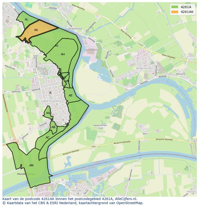 Afbeelding van het postcodegebied 4261 AK op de kaart.