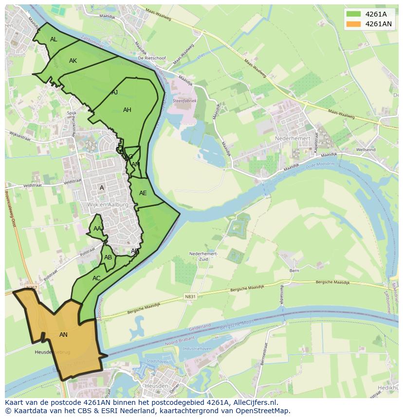 Afbeelding van het postcodegebied 4261 AN op de kaart.