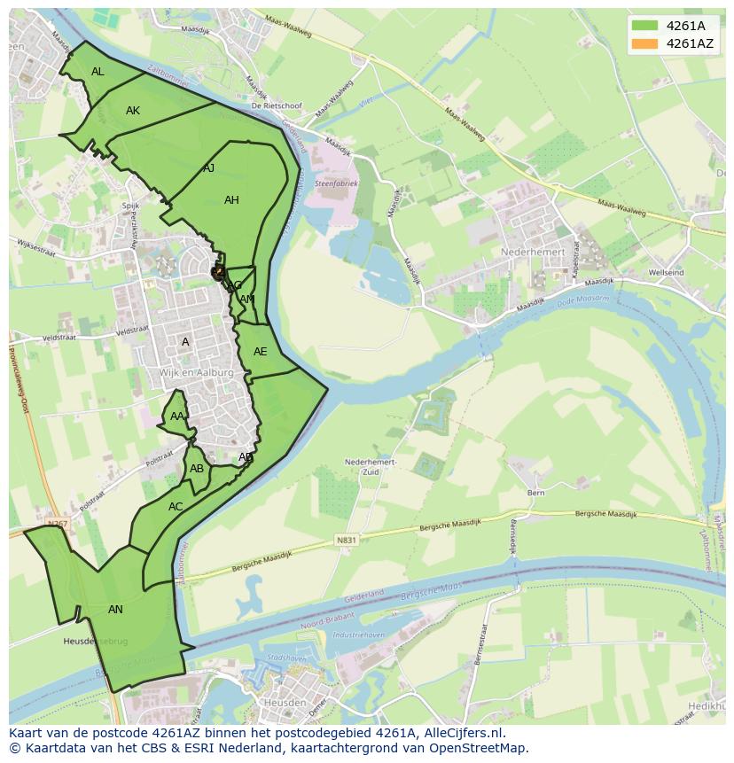Afbeelding van het postcodegebied 4261 AZ op de kaart.