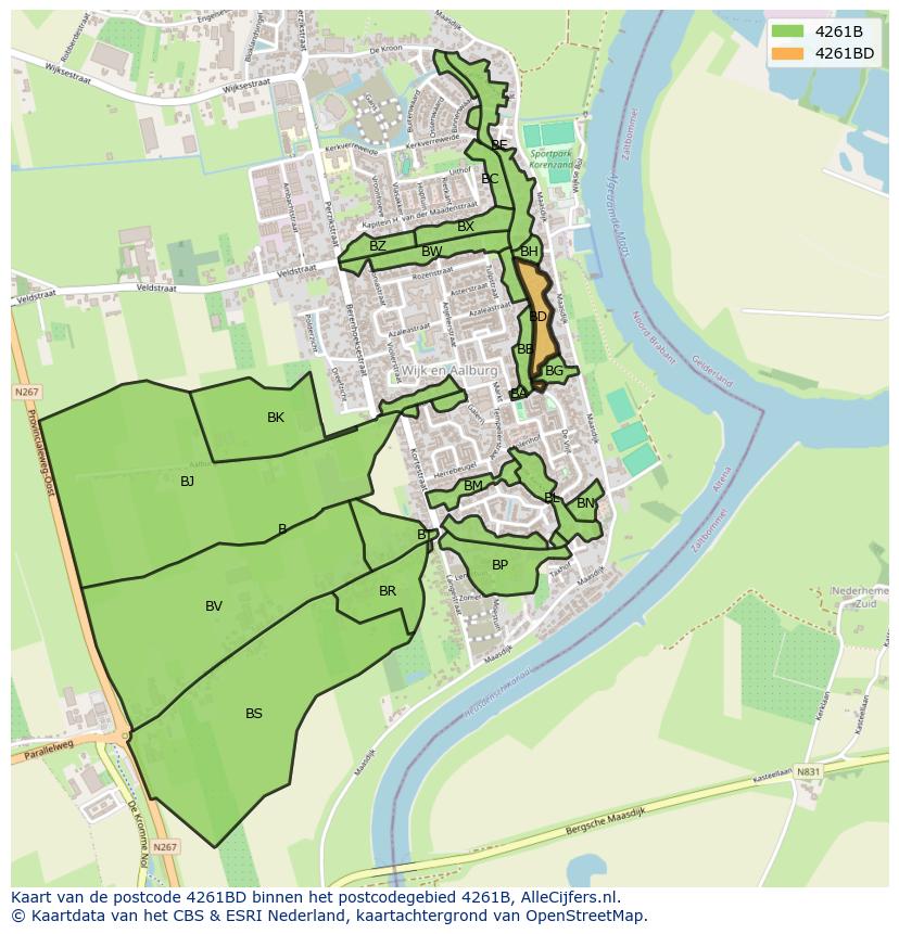 Afbeelding van het postcodegebied 4261 BD op de kaart.