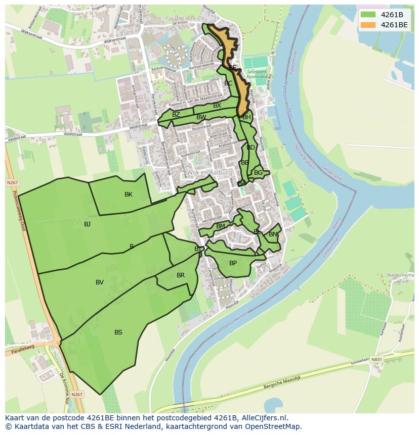 Afbeelding van het postcodegebied 4261 BE op de kaart.