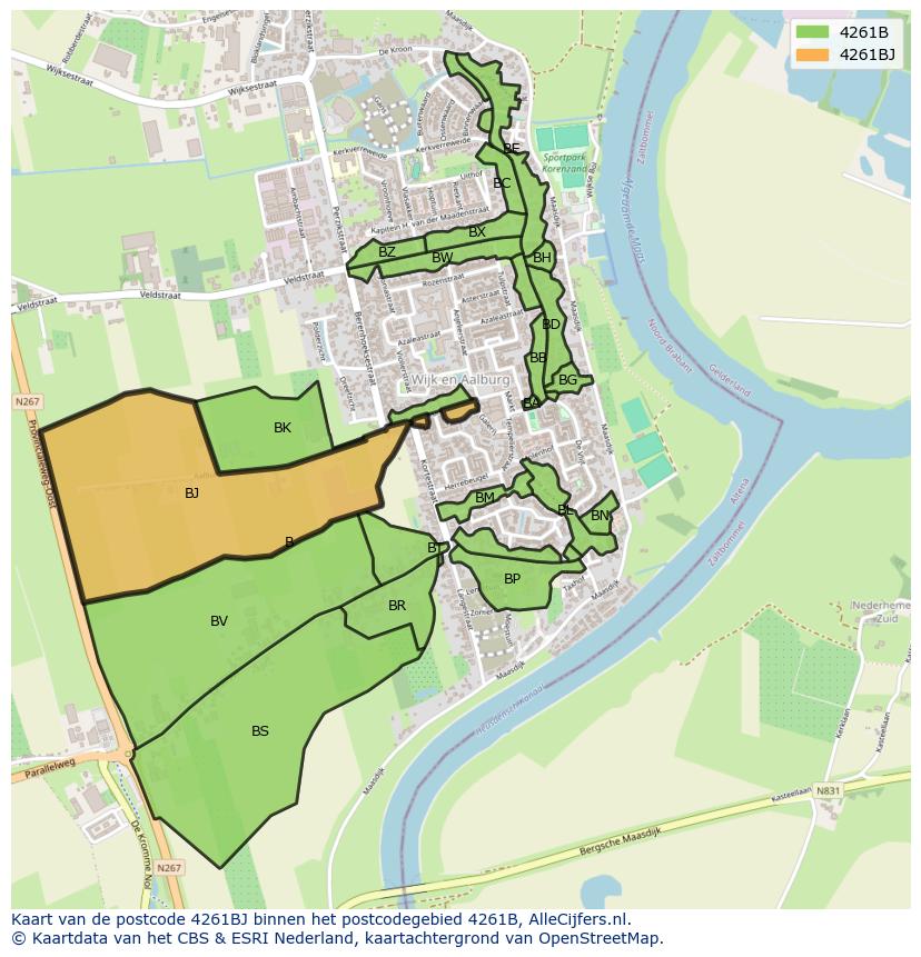 Afbeelding van het postcodegebied 4261 BJ op de kaart.